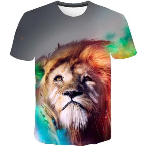 Hot summer animal lion mens t-shirt O-neck fashion short-sleeved clothing 3D printed T-shirt large size mens T-shirt s-6xl