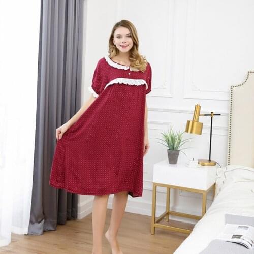 Ladies Summer 100% Cotton Silk Half Access Control Lace Korean Version Long Loose Sleepwear Gown Lounge Intimate Nightdress