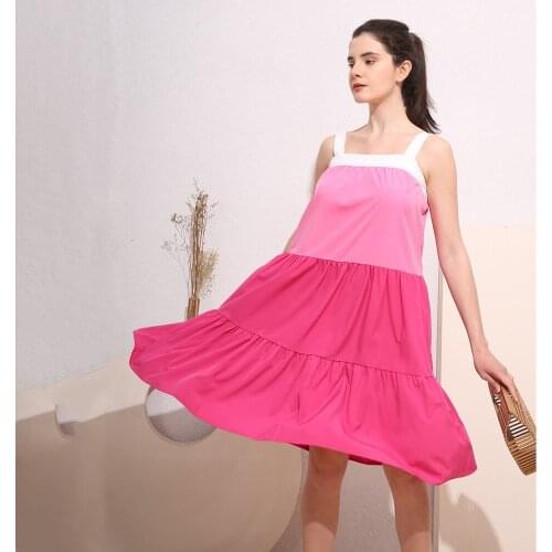 For Womens Summer Dresses Fashion Pure Color Stitching Sexy Spaghetti Dress 2021 Ladies Casual Loose Sandy Beach Dress Femme