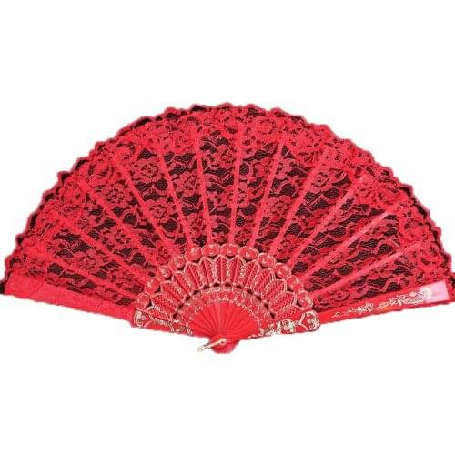 Ladies Folding Lace Hand Fan Dance Cosplay Party Wedding Prom Chinese Style Handheld Women Flower Pattern Lace Fans Photo Prop
