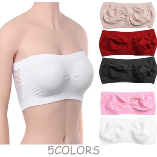 Women Elastic Sexy Strapless Cropped Top Bra Tube Tops Bra Bandeau Underwear Strapless Breathable Stretch Layer Seamless Bustier