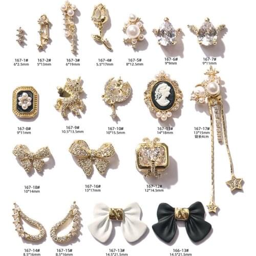 10pcs/lot Unicorn Wing Bow Rose 3D Alloy Nail Art Zircon Pearl Metal Manicure Nails Accessories DIY Nail Decorations Nail Charms