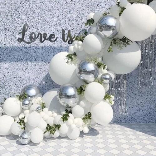 125Pcs White Balloons Garland Silver 4D Confetti Balloon Arch Kit Wedding Party Supplies Baby Shower Anniversary Birthday Decor
