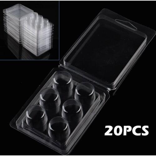 20pcs Round/Heart Shape Wax Melt Containers 6 Cell Clear Plastic Wax Melt Soap Making Mould Box Storage Case