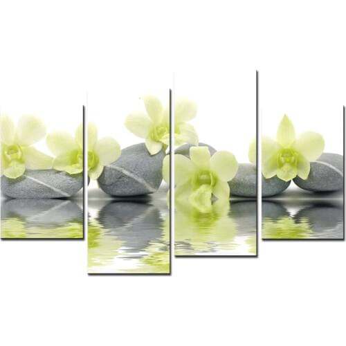 4 Panel Modern Abstract Art Print Poster Wall Picture Canvas Painting Stone Flower Wall Art Picture Home Decor For Living Room