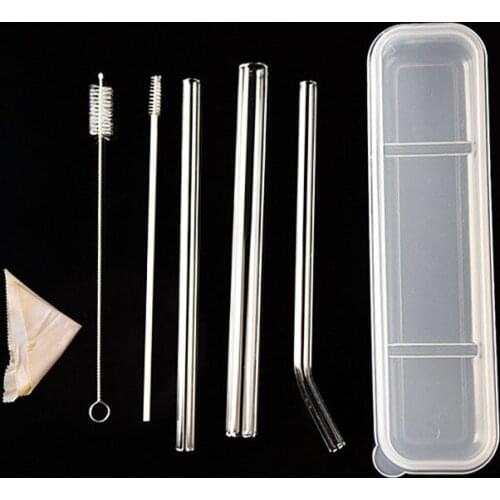 6PCS/Set Reusable Clear Glass Water Drinking Straws With Brush Cleaning Cloth For Wedding Birthday Party Bar Accessories Random