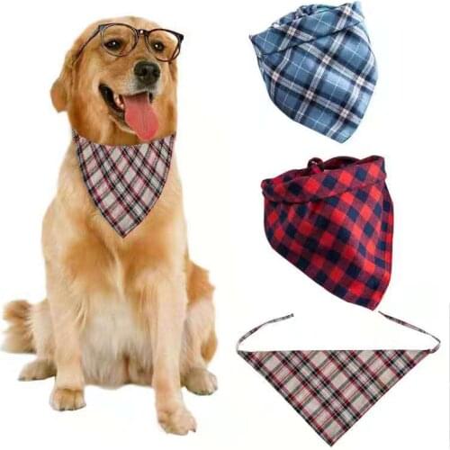 Pet Dog Bandana Dog Bibs Scarf Washable Cozy Cotton Plaid Printing Puppy Kerchief Bow Tie Dog Scarf 64*44*44cm Dog Accessories