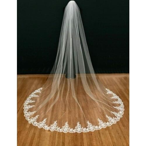 White Ivory Wedding Veil 3m with Comb Lace Mantilla Cathedral Veil Veu De Noiva