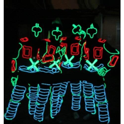 DHL Free Stage Performance Costumes Clothing Costume Luminous Led EL Wire Dance Wear Fiber Optic Clothes