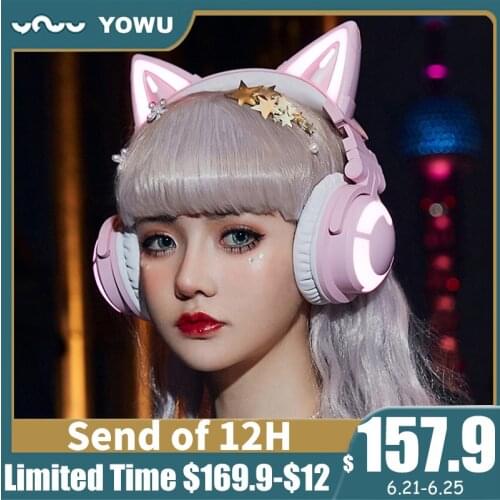 YOWU 3G Cat Wireless Headphones with RGB light Noise Reduction Casco Girl High Quality Cat Earphones for Cosplay Birthday Gifts