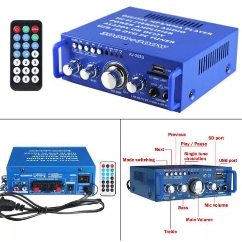 Bluetooth 5.0 Stereo Audio Amplifier Receiver 2 Channel Hi-Fi Amp USB Music Player