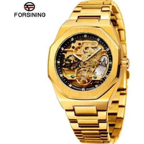 FORSINING brand watch men mechanical hollow watch fashion casual automatic winding stainless steel strap watch FSG8202