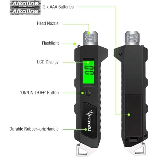 Digital Tire Pressure Gauge 230 PSI 4 Settings Heavy Duty Non-Slip for Car Bicycle with Larger Backlit LCD Flashlight