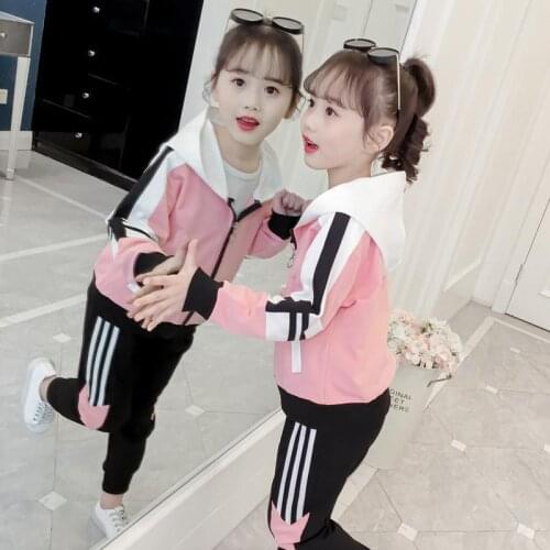 Active Girl Striped Hooded Clothes Set Teen Tracksuit Spring Autumn Long Sleeve 2pcs Children Suits Little Girl Sets3-12T Years