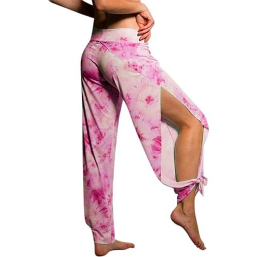 Womens Tie-Dye Print Yoga Pants High Waist Harem Pants Side Slit Jogger Yoga Pants Beach Sweatpants Large Size Yoga Pants