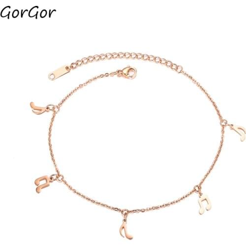 GorGor Anklets Women Stainless Steel Pattern Note Pendant Rose-color Plated Simplicity Creative Classic Accessories TZ-089