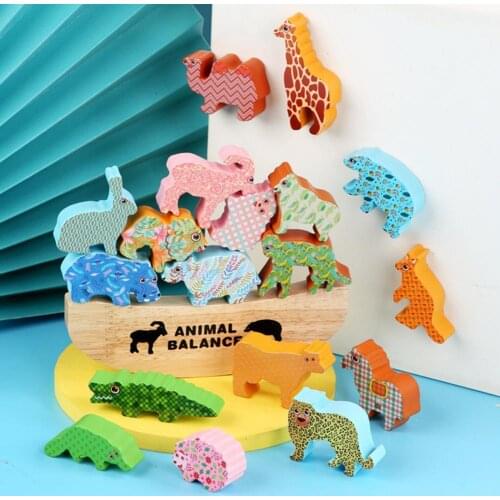 Stacking High Animal Balance Boat Game Early Education Wooden Children Building Blocks Toys Gifts Puzzle Board Boat Game Toy