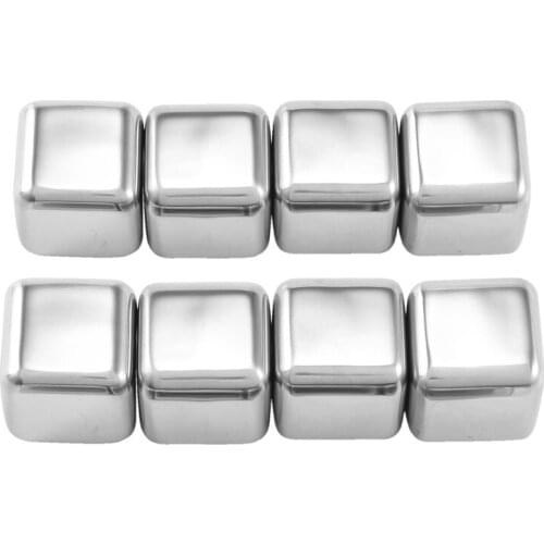 8PCS Stainless Steel Reusable Ice Cubes Frozen Ice Blocks Maker Whiskey Ice Cube Maker Useful Wine Beer Cooler