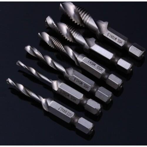 M3/M4/M5/M6/M8/M10 Tap Hex Shank HSS Screw Spiral Point Thread Plug Drill Bits Hand Tools 6pcs/set