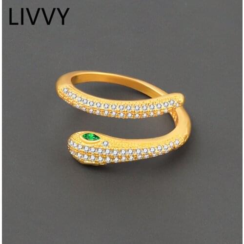 LIVVY Fashion Silver Color Snake Ring For Women Girl Adjustable Exquisite Creative Punk Cubic Zirconia Finger Ring Jewelry Gift