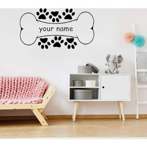 Personalized Custom Name Pets Dog Bone Wall Decal Paw Kids Bedroom Interior Decor Art home Decoration Vinyl Sticker ph482