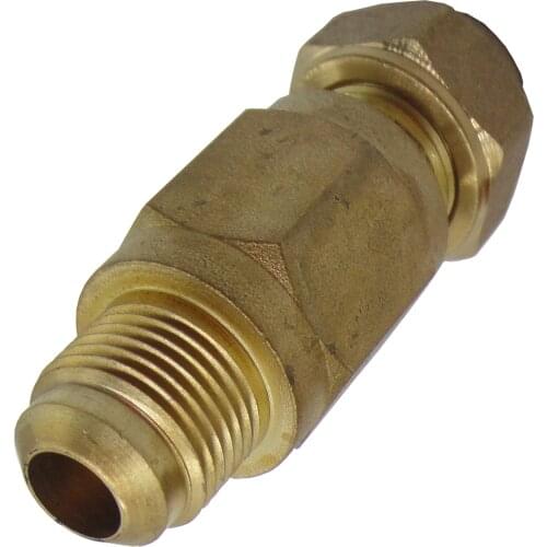 3/4" check valve with SAE flare installed in discharge line to prevent refrigerant return back when compressor power off