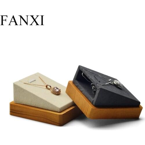 Oirlv New Solid Wood Necklace Display Stand with Microfiber Pendant Display Holder Cream-white & Dark Gray Jewelry Exhibition