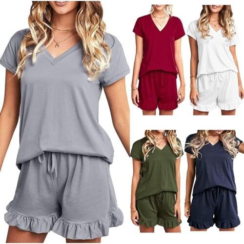 Spring and Summer New Womens Pajamas Short-sleeved Shorts Casual Home Wear Pijamas Women Sleepwear Sleep Tops Pajamas for Women