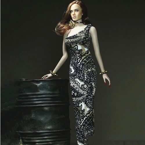 In Stock 1/6 Scale Single Shoulder Split Skirt Dress Wild Wind Female Soldier Clothing Model for 12 inches Big Bust Body
