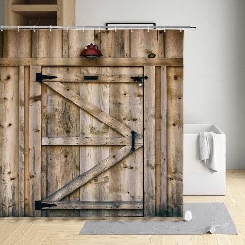 Retro Old Geometric Wooden Door Shower Curtains Country Farmhouse Barn Wood Board flowers Bathroom Decor Screen Home Waterproof