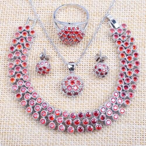 Luxury Womens Jewelry Set Wedding Jewellry Red Zirconia Bracelet Necklace and Earrings Ring Set 2020 New YZ0550
