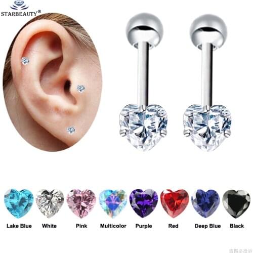 2 pcs/lot Cute 1.2x6mm White Bijoux Heart Helix Piercing Orelha Ear Piercing Tragus Piercing Cartilage Earrings Pircing Jewelry
