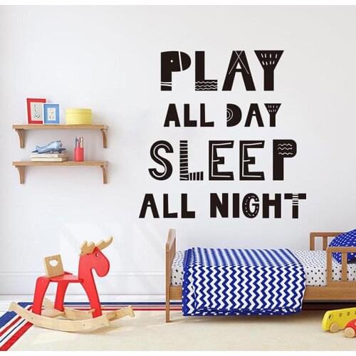 Scandinavian Play All Day Sleep All Tonight Wall Sticker Bedroom Kids Room Cartoon Play Sleep Quote Wall Decal Playroom Vinyl