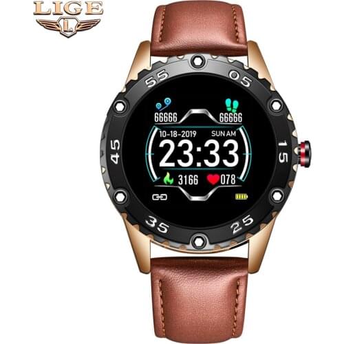 LIGE Leather Smart Watch Men Women smartwatch Couple Sports Fitness Tracker Heart Rate Blood Pressure Monitor For Android ios