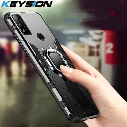 KEYSION Shockproof Armor Case for Huawei P Smart 2020 Ring Stand Bumper Silicone + PC Phone Back Cover for Huawei Y8S