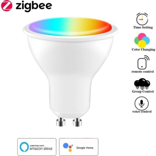 ZigBee GU10 4W RGBCW Smart Bulbs LED Spotlight Lamp Tuya Smartlife Remote Voice Control Automation Work with Alexa Google Home