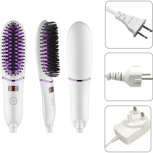 Hair Straightener Brush Fast Heating Ionic Durable Electric Hair Straightener Comb LCD Display Flat Hair Styling Tool EU US Plug