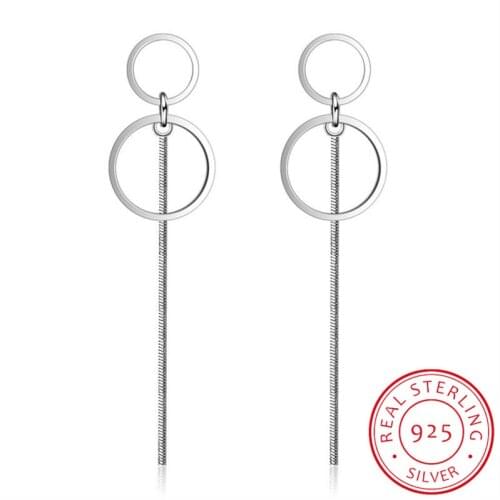 Exquisite Simple Fashion 925 Sterling Silver Circle Tassel Long Earrings Ear Line Women Jewelry boucle d'oreille Brincos S-E176