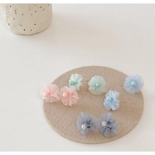 TIMEONLY Delicate Floral Imitation Pearl Stud Earring Cloth Retro Multi Color Earring for Women Girls Sweet Charms Accessories