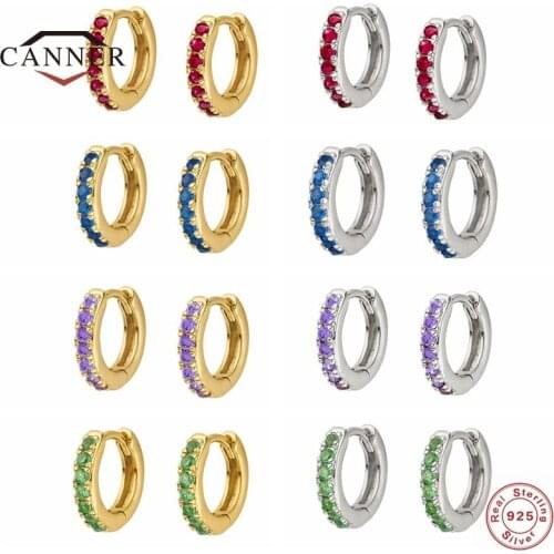 CANNER 925 Sterling Silver Round Color Zircon Trend Hoop Eearrings For Women Ear Piercing Earring Earings Jewelry Pendientes