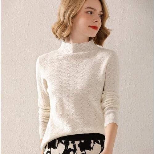 Ladies pullover 2021 fall/winter 100% wool sweater Slim solid color knitted cashmere sweater XL womens top half high collar hot