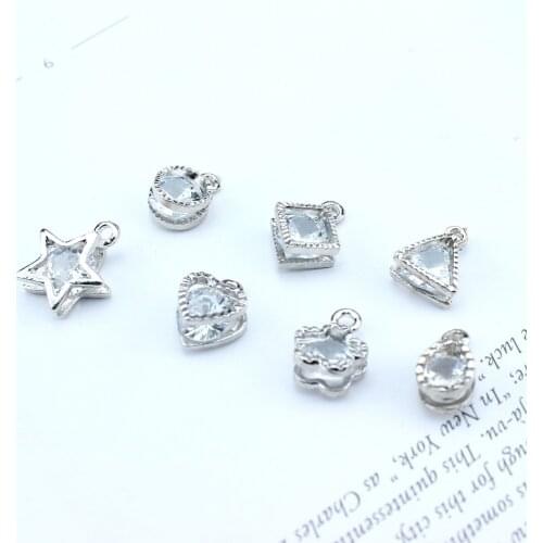 10pcs Cute Diy Accessories Metal Inlay Zircon Triangle Square Bracelet Necklace Pendant Fashion Small Charms Handmade Jewelry