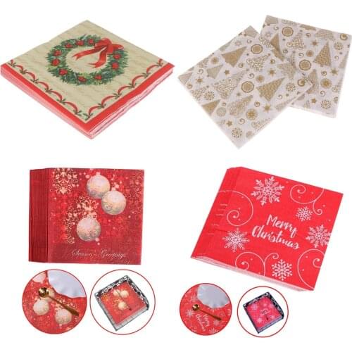 20pcs/Set Creative Merry Christmas Snowflake Beautiful Printing Napkins Xmas Napkins Christmas Tree Napkins New