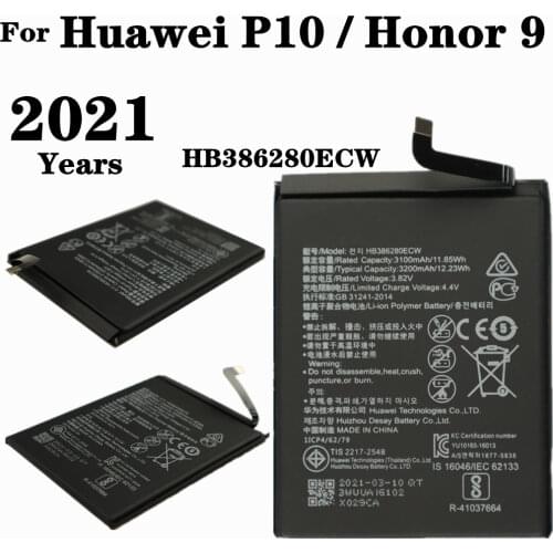 2021 Years For Honor 9 STF-L09 STF-AL10 ,Huawei P10 VTR-L09 VTR-L29 5.1" Mobile Phone Battery 3200mAh HB386280ECW High Quality