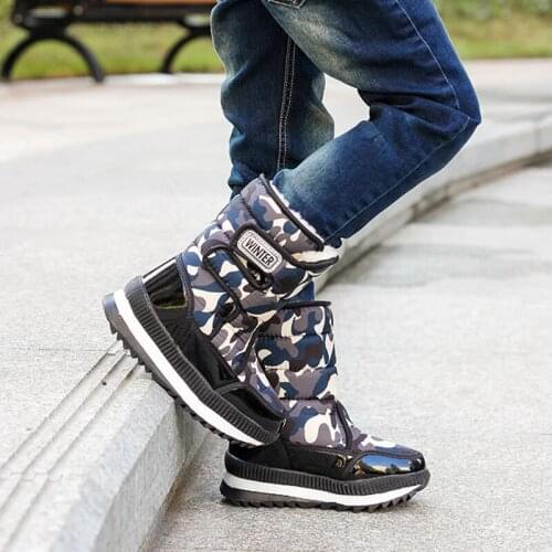 2020 Children Boots Platform Snow Boots for girl boy Thick Plush Waterproof Winter Shoes Outdoor -40 Warm Big Kids Size 31-36