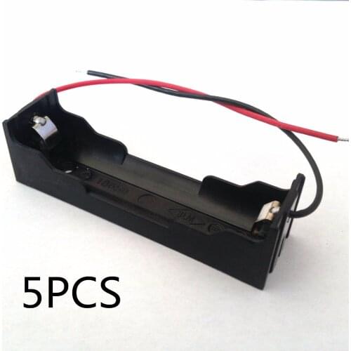 5PCS Hot Sale Black Plastic 1 Way 1 Slots 18650 Battery Storage Case Box Holder with wires Leads for 1x 18650 battery