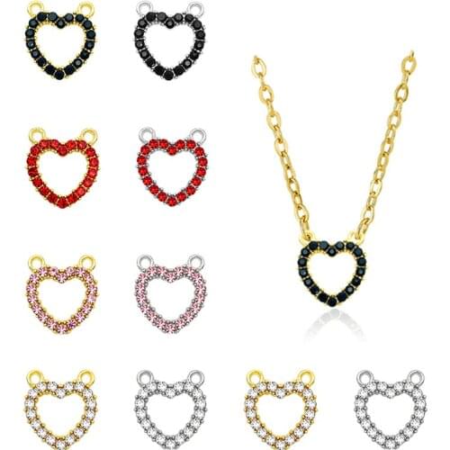5Pcs Multicolor Heart Charms Rhinestone Alloy Sweet Hollow Love Heart Shape Pendant For DIY Necklace Jewelry Making Accessories