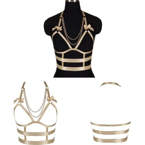 Punk Goth Metal Chain Accessories Harness Bra Fashion Waist Suspender Belt Erotic Lingerie Fetish Bondage Pole Dance Costume