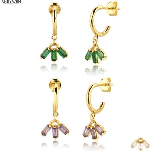 ANDYWEN 925 Sterling Silver White Purple Zircon Tree Drop Earring Piercing Pendiente Ohrringe Circle 2020 Colorful Jewelry