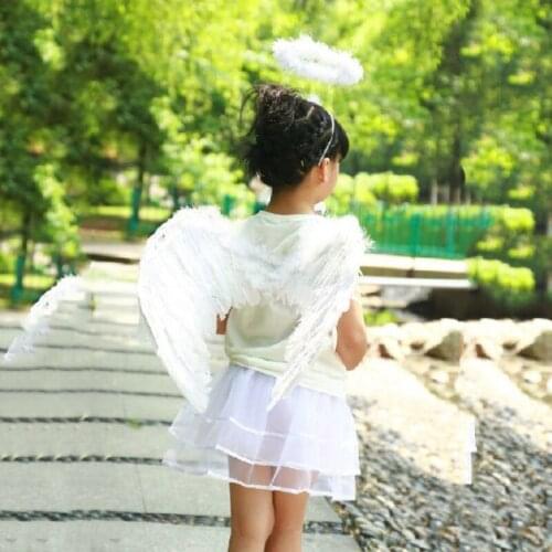 Angel Fairy Wings Wand Halo Set Fancy White Black Feather Angel Wing with Headband Headwear For Party Favor Decor Supplies